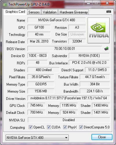Тестирование видеокарты NVIDIA GeForce GTX 480